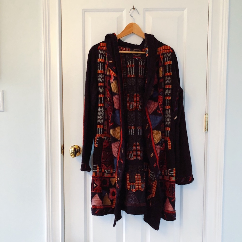 Black Embroidered and Hooded Sweater